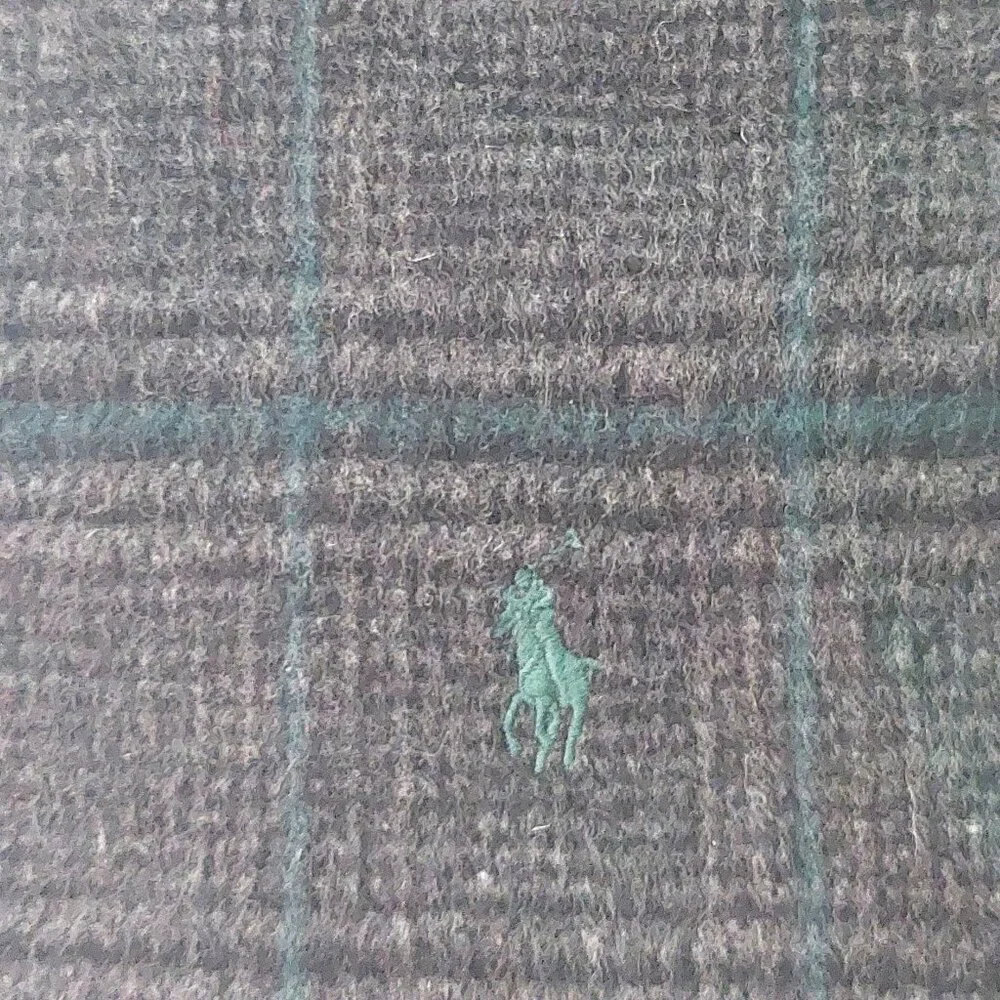 POLO Ralph Lauren Green Gray Black Plaid Reversible Scarf Embroidered POLO Logo